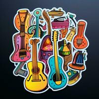 A sticker representing different musical instruments in a photo