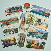 A sticker inspired by the charm of vintage travel postcard photo