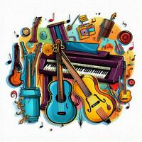 A sticker representing different musical instruments in a photo