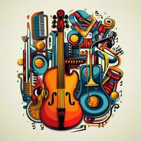 un pegatina representando diferente musical instrumentos en un foto