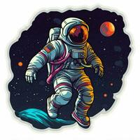 A sticker showcasing a futuristic astronaut exploring oute photo