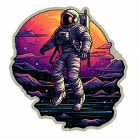 A sticker showcasing a futuristic astronaut exploring oute photo