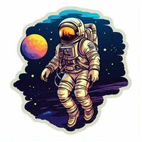 A sticker showcasing a futuristic astronaut exploring oute photo