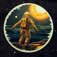 A sticker showcasing a futuristic astronaut exploring oute photo