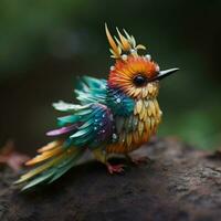 A tiny colorful creature with wings photo