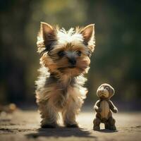 A tiny dog bravely standing up to a larger foe photo