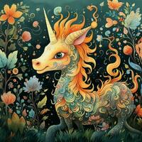 A whimsical illustration of a fairytale creature like a un photo