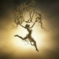 Acrobatic creature gracefully swinging from tree to tree photo