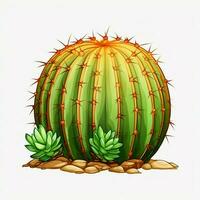 Barrel Cactus 2d cartoon illustraton on white background h photo