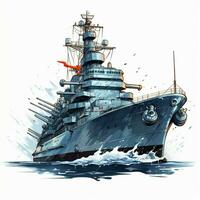 Battleship 2d cartoon illustraton on white background high photo