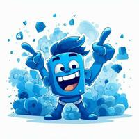 Blue 2d cartoon vector illustration on white background hi photo