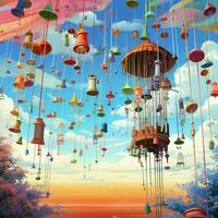 Calming melody of wind chimes on a breezy summer day photo