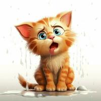 gato con lágrimas de alegría 2d dibujos animados ilustracion en blanco espalda foto