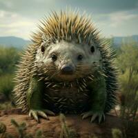 Chubby animal covered in prickly spines photo