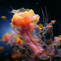 Colorful invertebrate delicately floating in the ocean photo