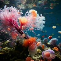 Colorful invertebrate delicately floating in the ocean photo