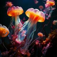 Colorful invertebrate delicately floating in the ocean photo