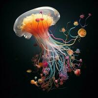 Colorful invertebrate delicately floating in the ocean photo