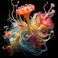 Colorful invertebrate delicately floating in the ocean photo