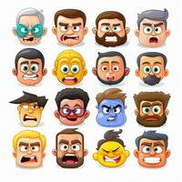 disfraz caras emojis 2d dibujos animados vector ilustración en whi foto