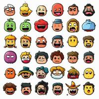 disfraz caras emojis 2d dibujos animados vector ilustración en whi foto