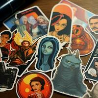 Craft a sticker inspired by a specific genre of film photo