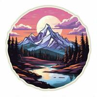 Craft a sticker showcasing a majestic mountain range photo