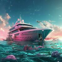 Create a surreal artwork that reimagines a luxury yacht su photo