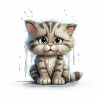 Crying Cat 2d cartoon illustraton on white background high photo