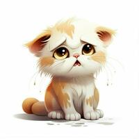 Crying Cat 2d cartoon illustraton on white background high photo