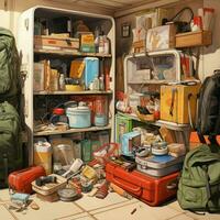 Depict the Y2K preparations at home including stockpiling photo