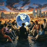 Depict the global unity and cooperation that emerged durin photo