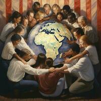 Depict the global unity and cooperation that emerged durin photo