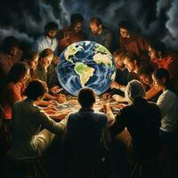 Depict the global unity and cooperation that emerged durin photo