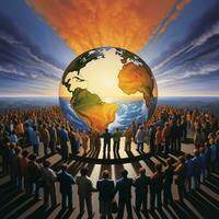 Depict the global unity and cooperation that emerged durin photo