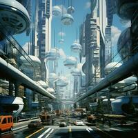 Depict the influence of Y2K on futuristic architecture and photo