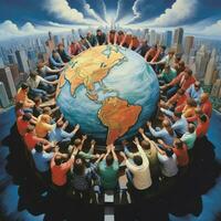 Depict the global unity and cooperation that emerged durin photo