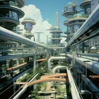 Depict the influence of Y2K on futuristic architecture and photo