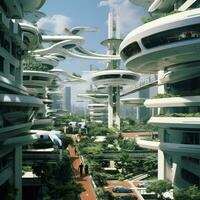 Depict the influence of Y2K on futuristic architecture and photo