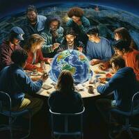 Depict the global unity and cooperation that emerged durin photo