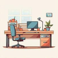 Desk 2d cartoon vector illustration on white background hi photo