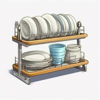 Dish Rack 2d cartoon illustraton on white background high photo