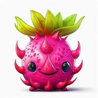 Dragonfruit 2d cartoon illustraton on white background hig photo