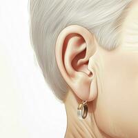 Ear with Hearing Aid 2d cartoon illustraton on white backg photo