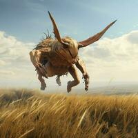 Energetic creature hopping around in open grasslands photo