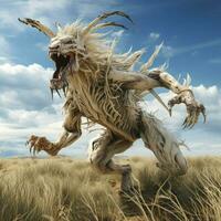 Energetic creature hopping around in open grasslands photo