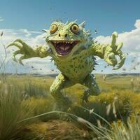 Energetic creature hopping around in open grasslands photo