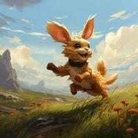 Energetic creature hopping around in open grasslands photo