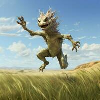 Energetic creature hopping around in open grasslands photo