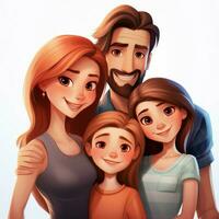 Family Man Woman Girl Girl 2d cartoon illustraton on white photo